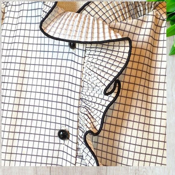 Vintage Lynn Davis Windowpane Ruffle Front Shirt 10 - Picture 8 of 15